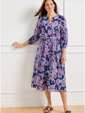 Talbots Voile Fit & Flare Shirt dress Womens Floral Paisley Belted Size 16 new